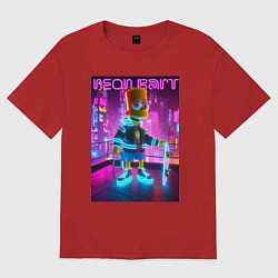 Футболка оверсайз женская Neon Bart - with skateboard ai art fantasy, цвет: красный