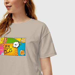 Футболка оверсайз женская Яркий комикс с котиками, цвет: миндальный — фото 2