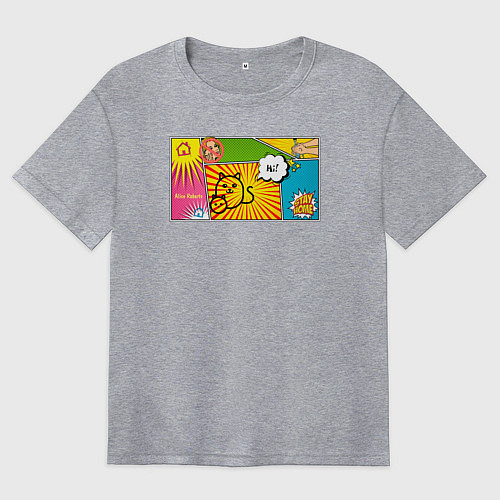 Женская футболка оверсайз Яркий комикс с котиками / Меланж – фото 1