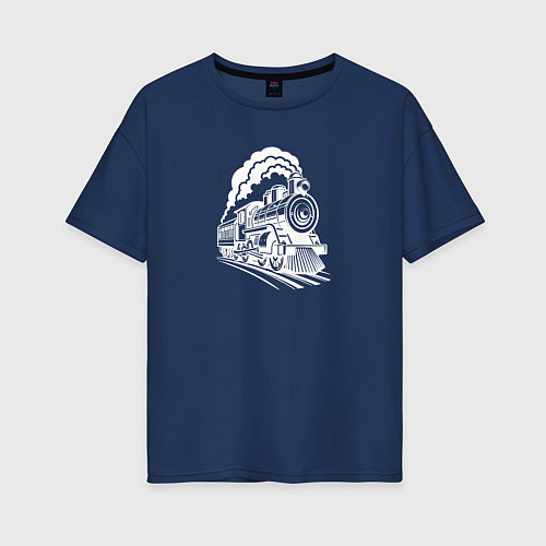 Женская футболка оверсайз Иллюстрация парового локомотива / Тёмно-синий – фото 1