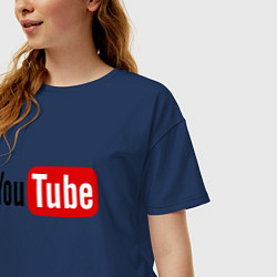 Футболка оверсайз женская You tube logo, цвет: тёмно-синий — фото 2