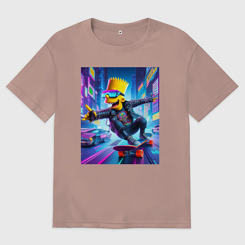 Женская футболка оверсайз Барт Симпсон на скейтборде - нейросеть / Пыльно-розовый – фото 1