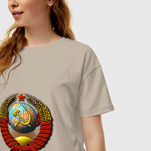 Женская футболка оверсайз Герб хорошей страны ссср / Миндальный – фото 3