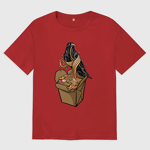 Женская футболка оверсайз Ворон и лапша / Красный – фото 1