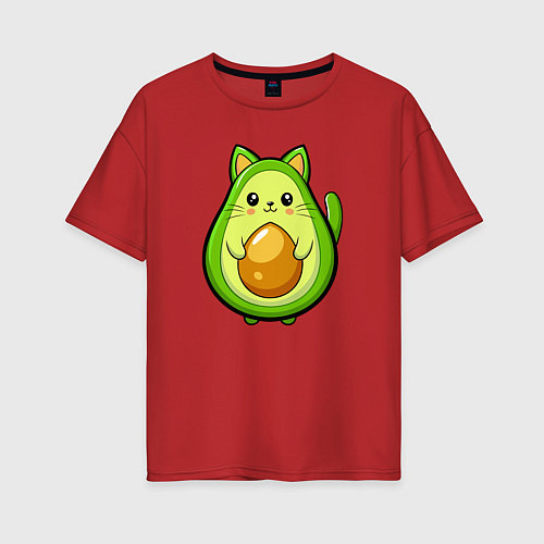 Женская футболка оверсайз Авокадо кот мем / Красный – фото 1