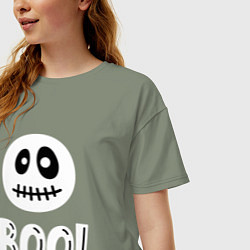 Футболка оверсайз женская Страшный белый смайлик: Буу!, цвет: авокадо — фото 2