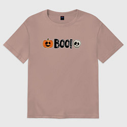 Футболка оверсайз женская Тыква и череп: хэллоуинская страшилка, цвет: пыльно-розовый