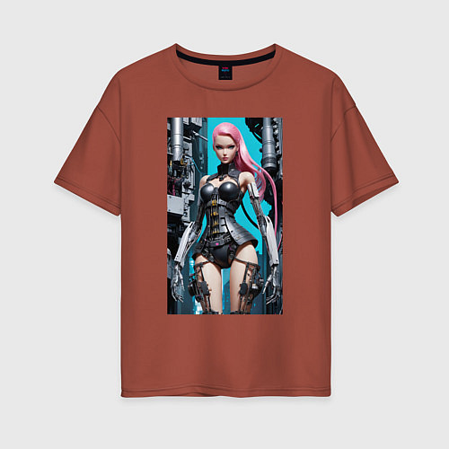 Женская футболка оверсайз Barbie cyber warrior - ai art fantasy / Кирпичный – фото 1