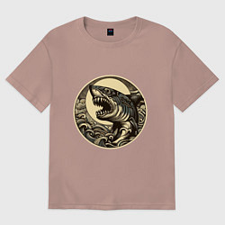 Женская футболка оверсайз Кайдзю с ужасной головой акулы