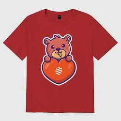 Футболка оверсайз женская Медовый мишка с сердцем, цвет: красный