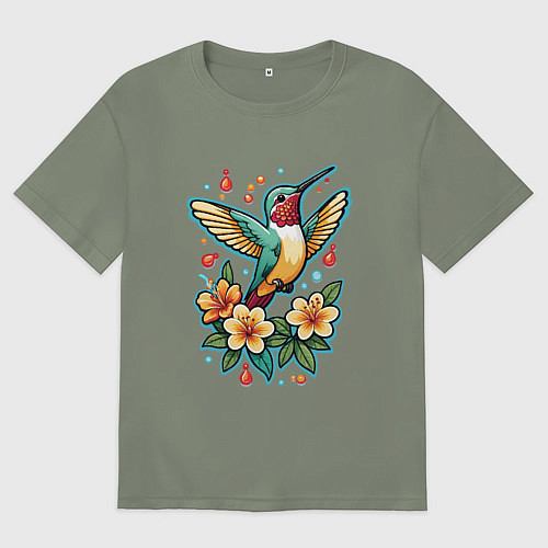 Женская футболка оверсайз Колибри Ника / Авокадо – фото 1