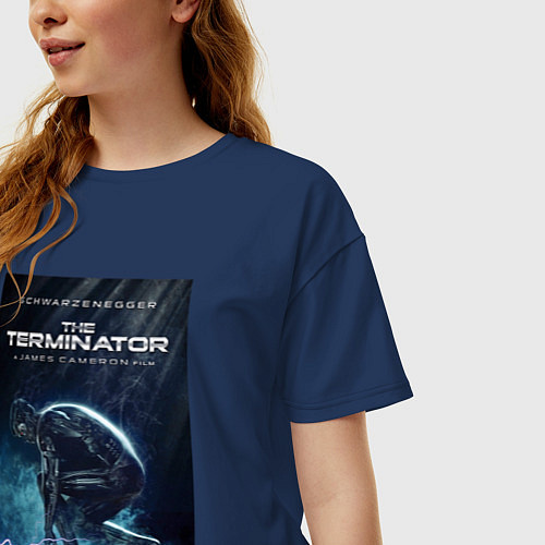 Женская футболка оверсайз Терминатор из будущего / Тёмно-синий – фото 3