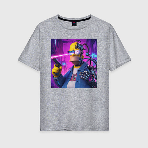 Женская футболка оверсайз Кибер Гомер Симпсон - нейросеть фантазия / Меланж – фото 1