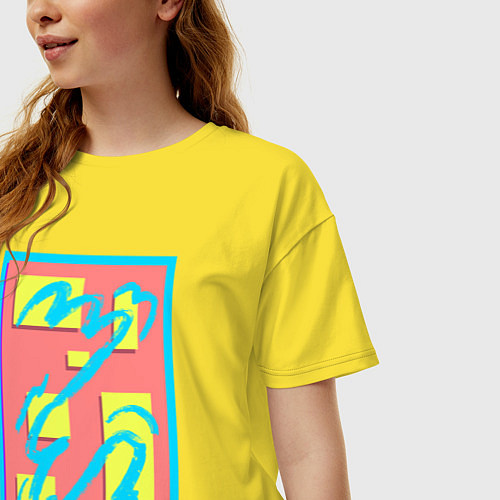 Женская футболка оверсайз Розовая неоновая композиция / Желтый – фото 3