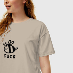 Футболка оверсайз женская Милая веселая пчелка улыбается f*ck, цвет: миндальный — фото 2