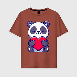 Футболка оверсайз женская Панда и сердечко, цвет: кирпичный
