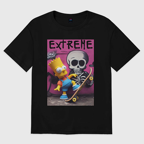 Женская футболка оверсайз Bart Simpson and skateboard - extreme / Черный – фото 1