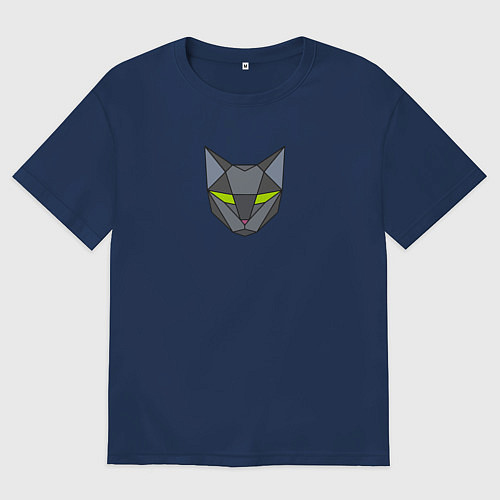 Женская футболка оверсайз Геометрический кот / Тёмно-синий – фото 1