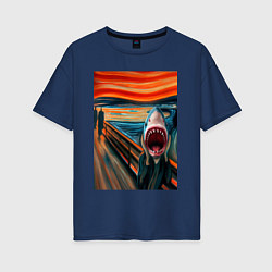 Футболка оверсайз женская Акула кричит - мем нейросеть, цвет: тёмно-синий