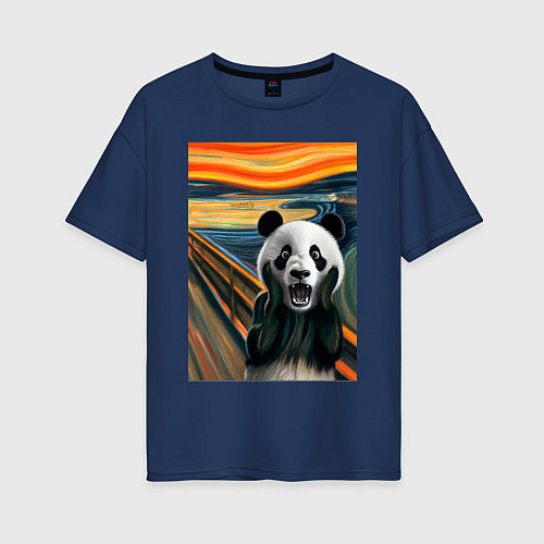 Женская футболка оверсайз Панда: Крик- мем картина от нейросети / Тёмно-синий – фото 1