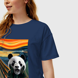 Футболка оверсайз женская Панда: Крик- мем картина от нейросети, цвет: тёмно-синий — фото 2