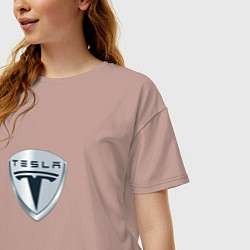 Футболка оверсайз женская Tesla logo, цвет: пыльно-розовый — фото 2