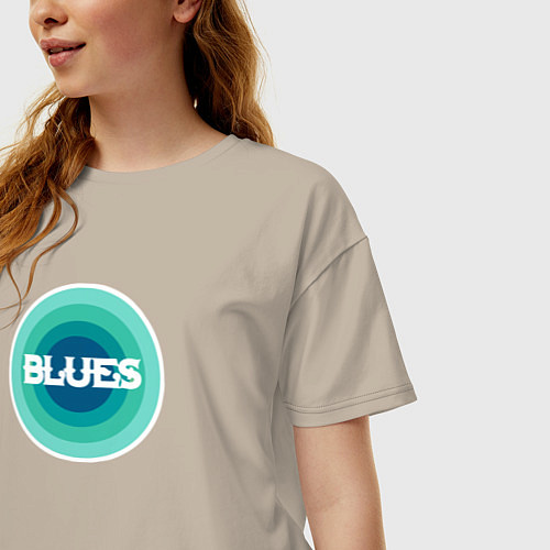 Женская футболка оверсайз Блюз ретро в синем / Миндальный – фото 3