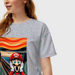Футболка оверсайз женская Марио кричит - мем нейросеть, цвет: меланж — фото 2