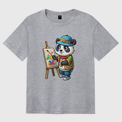Футболка оверсайз женская Панда-художник, цвет: меланж