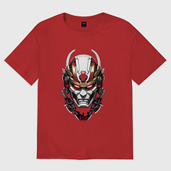 Женская футболка оверсайз Красный киберпанк самурай