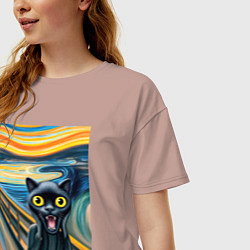 Футболка оверсайз женская Пантера кричит - мем нейросеть, цвет: пыльно-розовый — фото 2