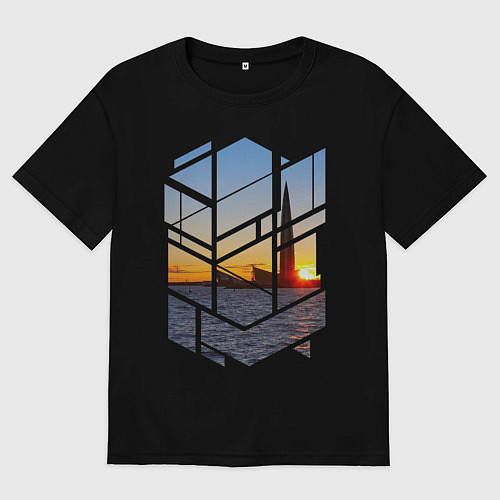 Женская футболка оверсайз Лахта центр в Санкт-Петербурге / Черный – фото 1