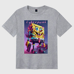 Женская футболка оверсайз Sponge Bob with a pistol - cyberpunk ai art