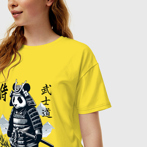 Женская футболка оверсайз Panda samurai - bushido ai art fantasy / Желтый – фото 3
