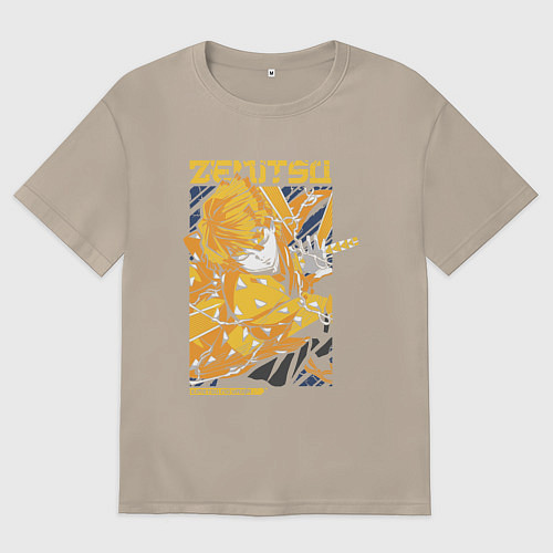 Женская футболка оверсайз Клинок, рассекающий демонов Зеницу с катаной / Миндальный – фото 1