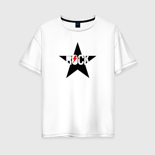 Женская футболка оверсайз Rock star in black red / Белый – фото 1
