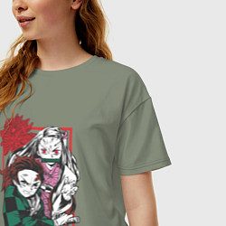Футболка оверсайз женская Клинок рассекающий демонов Незуко и Тандзиро цвето, цвет: авокадо — фото 2