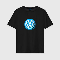 Футболка оверсайз женская Volkswagen logo blue, цвет: черный