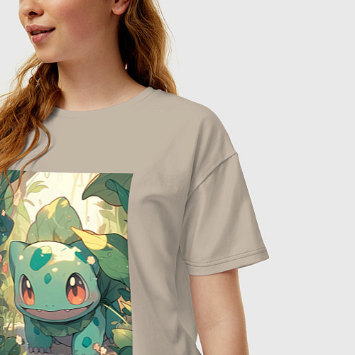 Женская футболка оверсайз Покемон Бульбазавр / Миндальный – фото 3