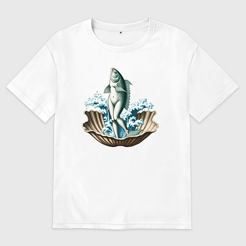 Женская футболка оверсайз Рыба-венера в ракушке / Белый – фото 1