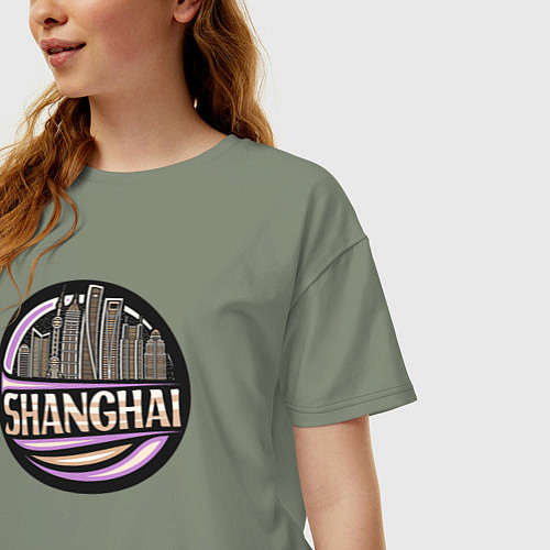Женская футболка оверсайз Город Шанхай / Авокадо – фото 3