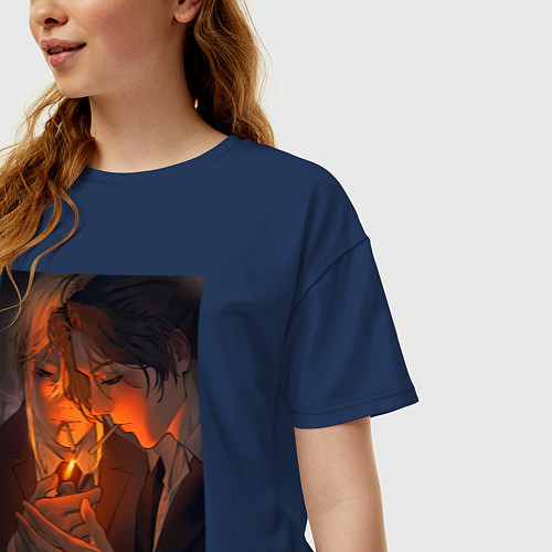 Женская футболка оверсайз Патриотизм Мориарти Шерлок Холмс Детектив / Тёмно-синий – фото 3