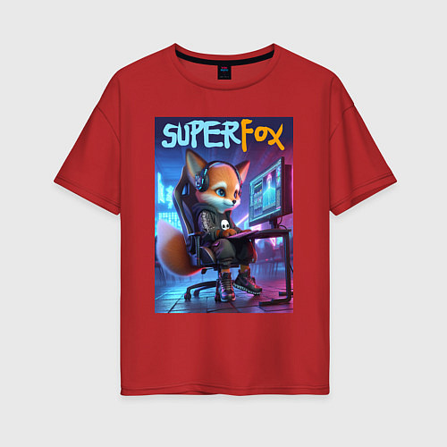 Женская футболка оверсайз Super fox gamer - ai art fantasy / Красный – фото 1