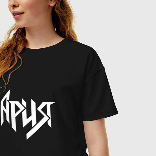 Женская футболка оверсайз Ария - белый логотип рок группы / Черный – фото 3