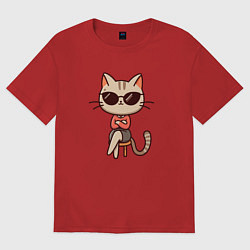 Женская футболка оверсайз Деловая кошка босс в очках внимательно смотрит