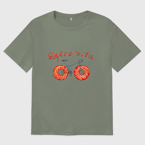 Женская футболка оверсайз Велосипед с пончиками - dolce vita / Авокадо – фото 1