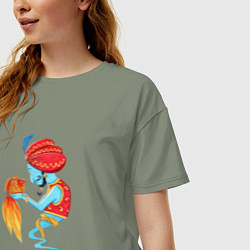 Футболка оверсайз женская Джинн и золотая рыбка, цвет: авокадо — фото 2