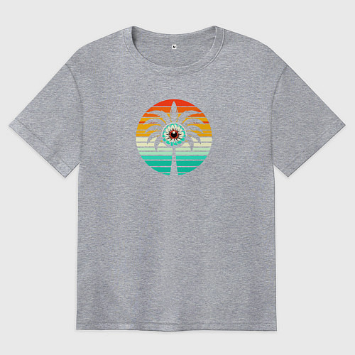 Женская футболка оверсайз Ретро пальма с большим глазом / Меланж – фото 1