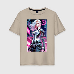 Футболка оверсайз женская Pretty Barbie blond - cyberpunk ai art, цвет: миндальный