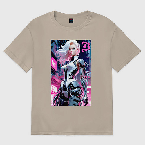 Женская футболка оверсайз Pretty Barbie blond - cyberpunk ai art / Миндальный – фото 1